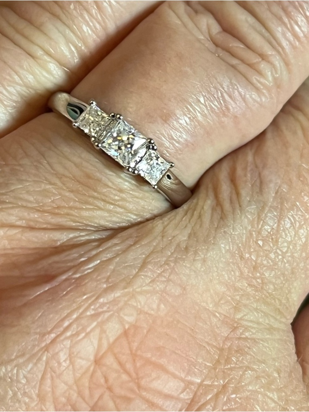 Classic Petite Three-Stone Moissanite  Diamond Ring Silver Sz 8 - Picture 4 of 8